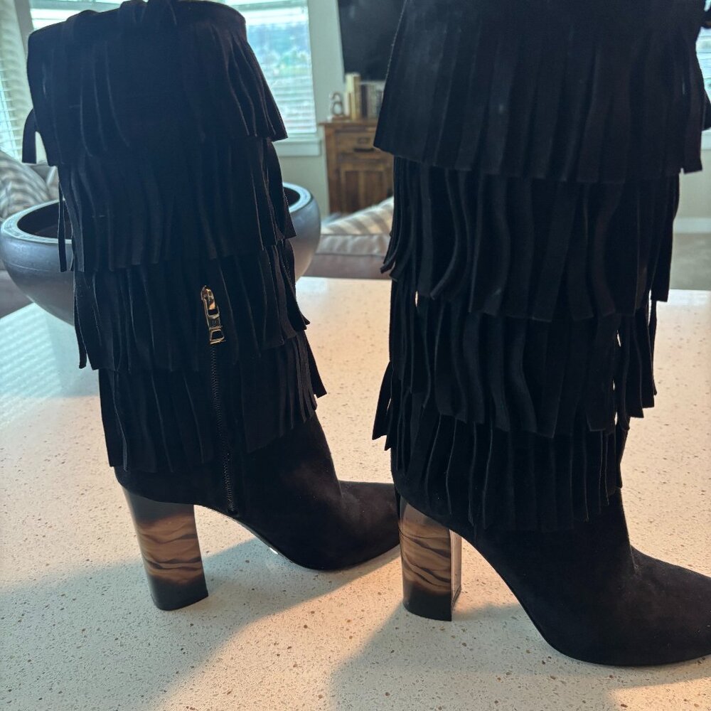 BURBERRY BLACK FRINGE BOOTS SIZE 6 1/2